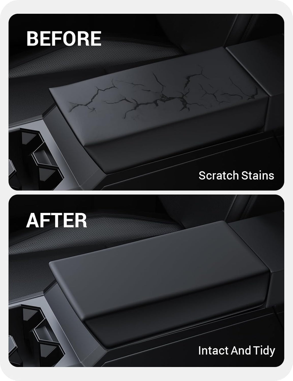 BASENOR Armrest Cover for 2026 2025 2024 Tesla Cybertruck Scratch Resistance Center Console Cover Non-Slip Arm Rest Protector [Proprietary Design] Cybertruck Interior Accessories Black
