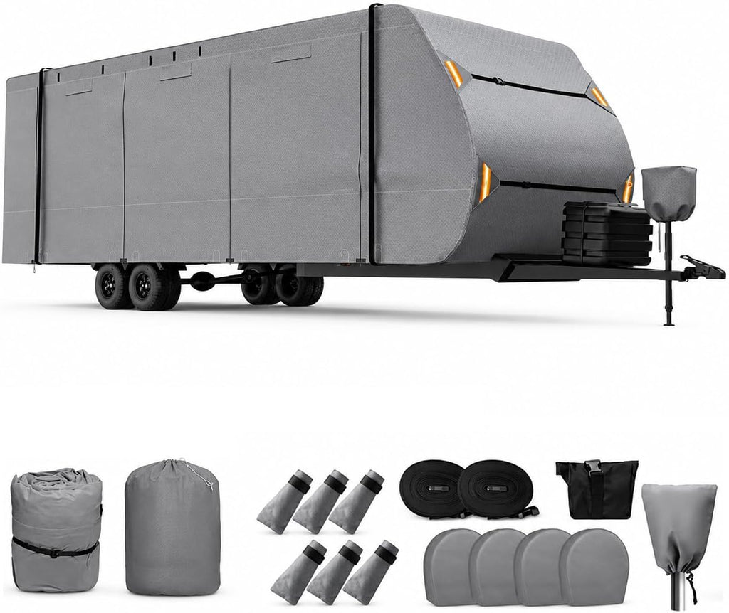 RV Cover for Travel Trailers for Keystone Springdale 281RK 2023 2024 2025, Heavy Duty Water-Resistant Camper Cover with Zipper Access Panels All-Weather Outdoor Storage Cover