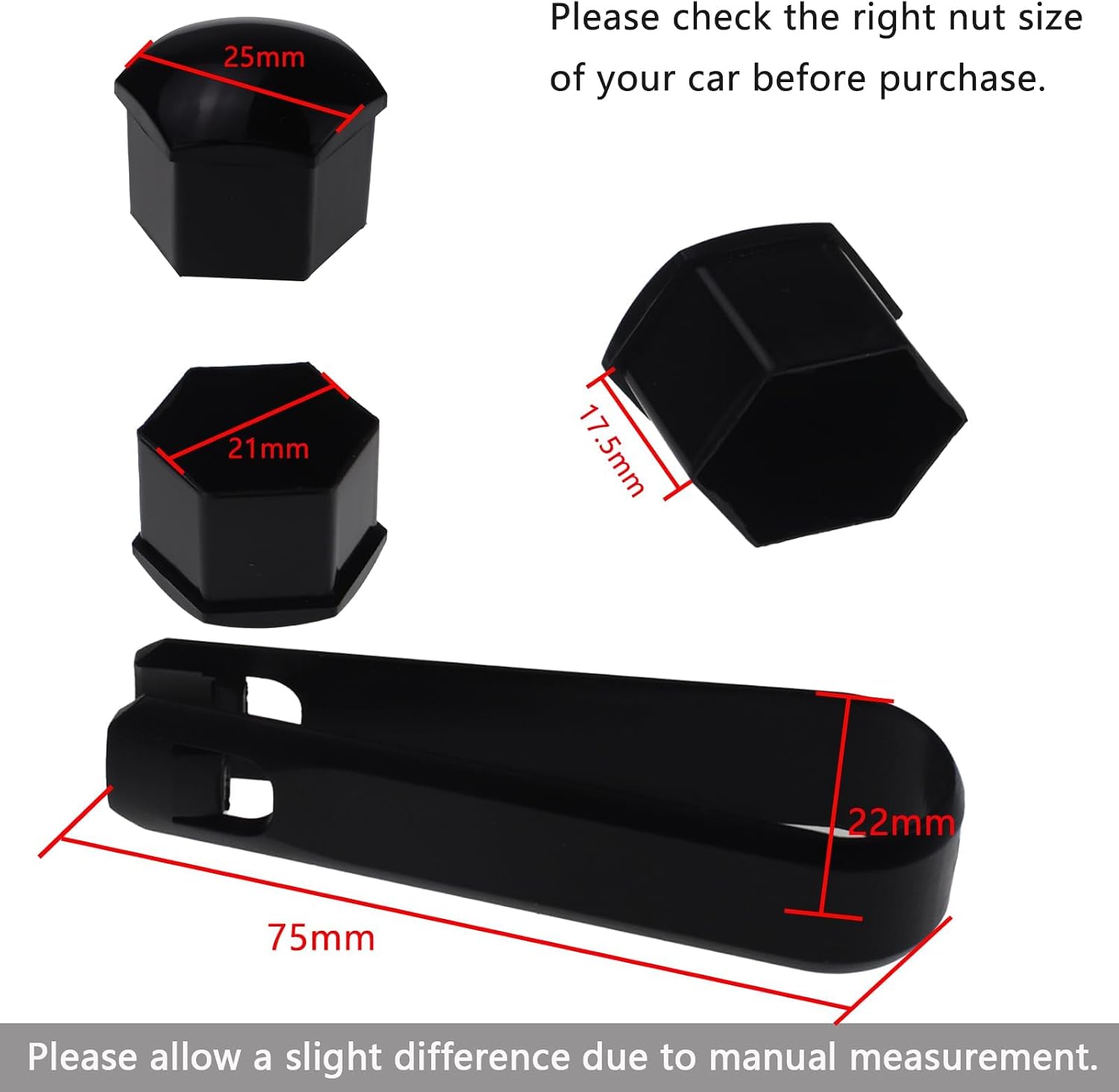 20Pcs Wheel Lug Nut Covers Compatible for 2021 2022 2023 2024 The 7th Generation Hyundai Elantra, Tire Nut Rust and Dust Protection Cover with Remover Clip,Black-21mm