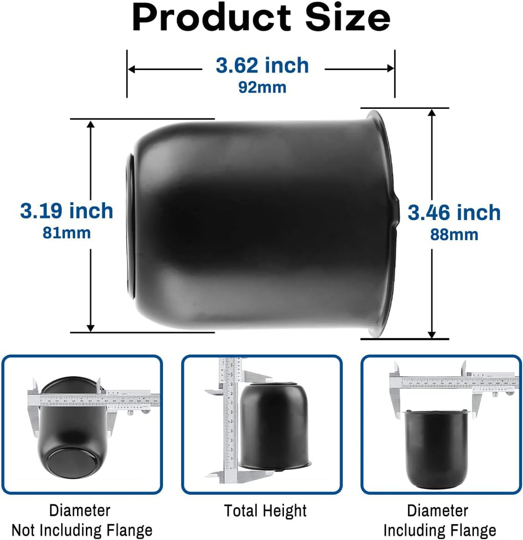 3.19 Inch Stainless Steels Trailer Wheel Center Caps Fit 3.19" Center Bore Truck Trailer RV SUV Wheels Rims, Matt Black Push Through Hub Covers, 4Pcs, Height 3.62 in