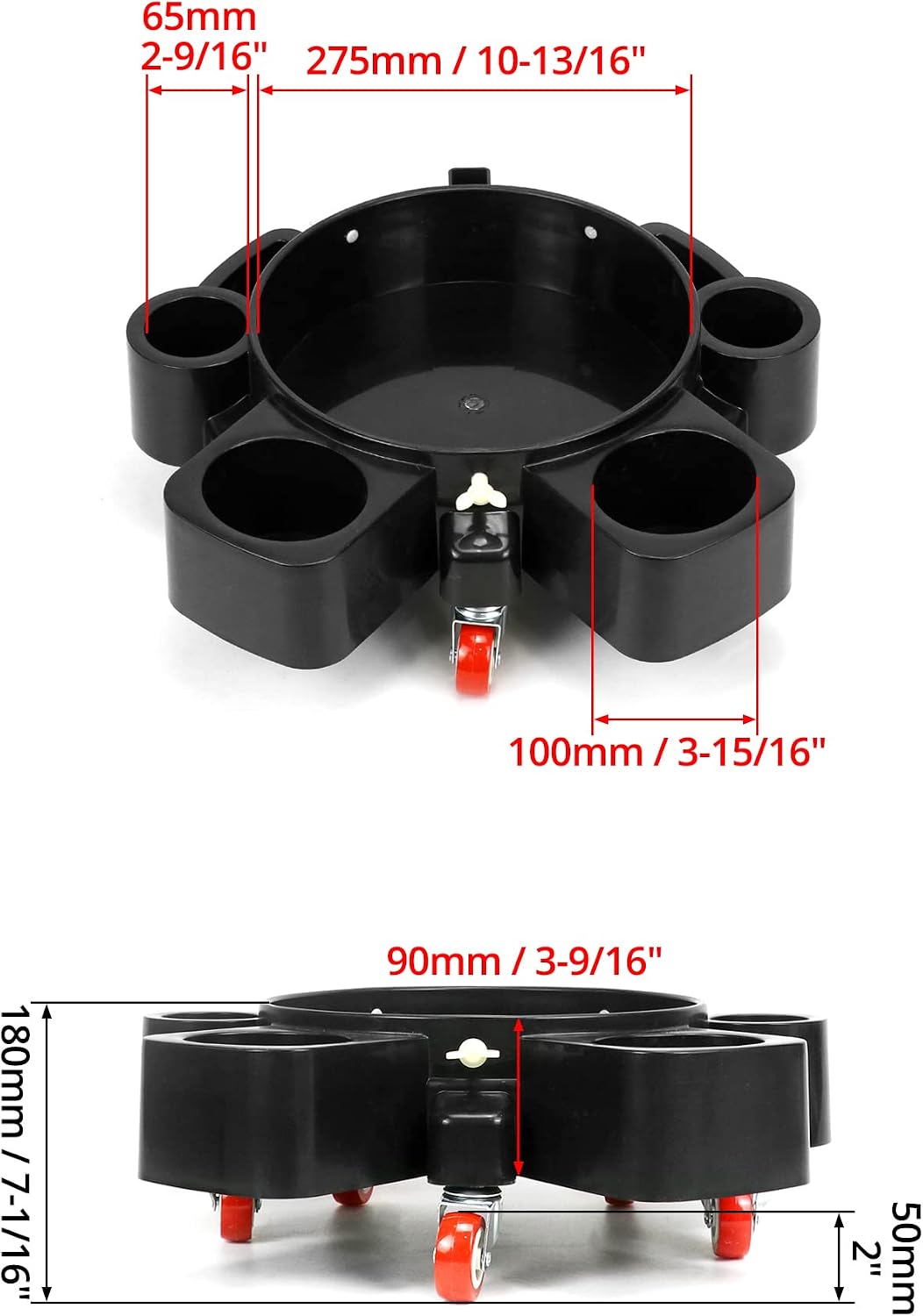 QWORK Bucket Dolly, Detailing Cart for 5 Gallon Car Wash Bucket, Rolling Bucket Dolly with 5 Rolling Swivel Casters and Compartments, for Car Washing Detailing System