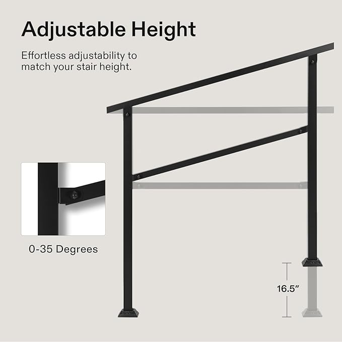VIVOSUN 2-Pack Outdoor Handrail, 3 Step Stair Handrail, Wrought Mattle Iron - Image 4