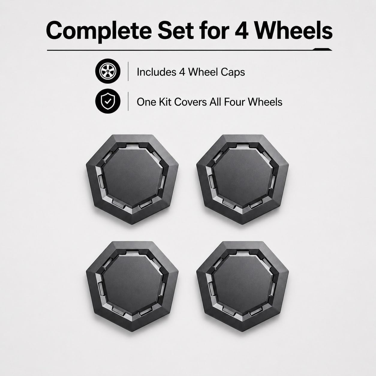Cyber Wheel Cap Kit for Tesla Cybertruck, Set of 4 Wheel Center Cap Covers, Retail Box Included, Factory-Style Matte Black Replacement Wheel Caps