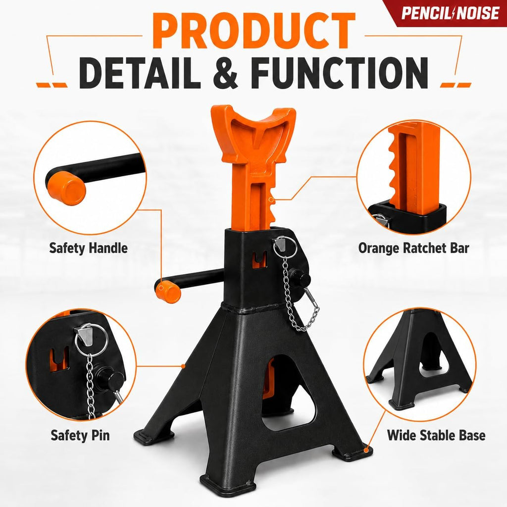 3 Ton Jack Stands with Double Locking and Large Foot Base,Heavy Duty Car Jack Stand for SUV, Car, UTV/ATV Garage Lifting Tool Emergency, 1 Pair (Black Orange)