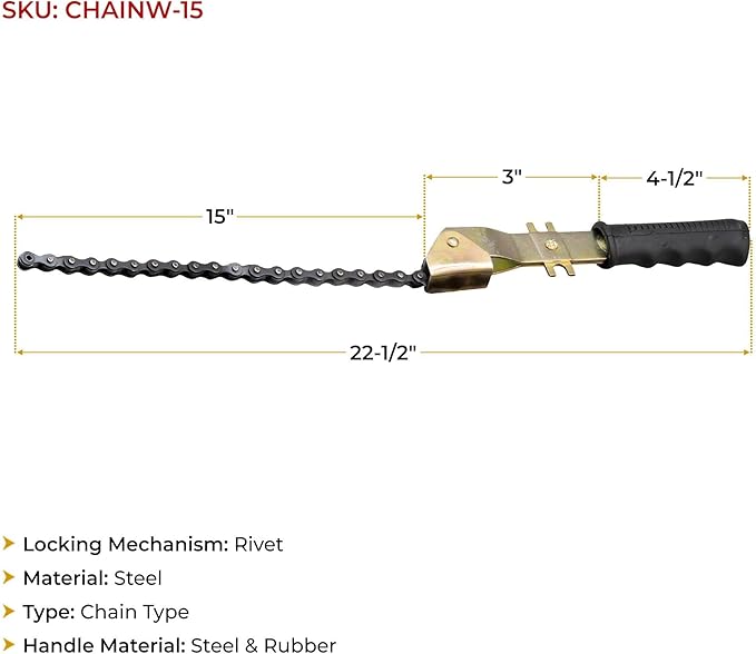Mytee Products 4 Pack 15" Heavy-Duty Oil Filter Chain Wrench - Image 6