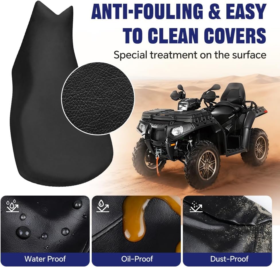 PIT66 Seat Cover, Compatible with Polaris Sportsman 550 850 XP 2009-2016 | Dustproof & Waterproof, Heavy Duty Black Synthetic Leather, ATV Seatcover, Fit Polaris Sportsman 550 850 XP 2009-2016