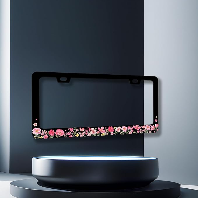 Pink Flowers License Plate Frame Colorful Floral Flower License Plate Stainless - Image 3