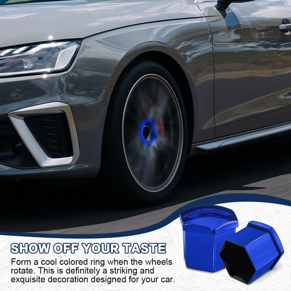 20PCS Lug Nut Covers, Bolt Covers Caps, 19mm Hexagonal Nut Caps with Removal Tool, Automotive Accessories Anti-Rust Tire Lug Hub Bolt Head Protector for Most Vehicles (Glossy Blue, 19mm)