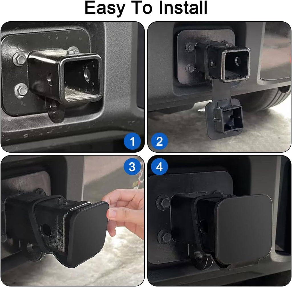2 Inch Rubber Trailer Hitch Cover, Anti-Drop Strap Tube Plug Cap, Fits Most 2" x 2" Vehicle Hitch Receivers for Trucks, SUVs, ATV, Jeeps, RV – Exterior Accessories (1 Pack)