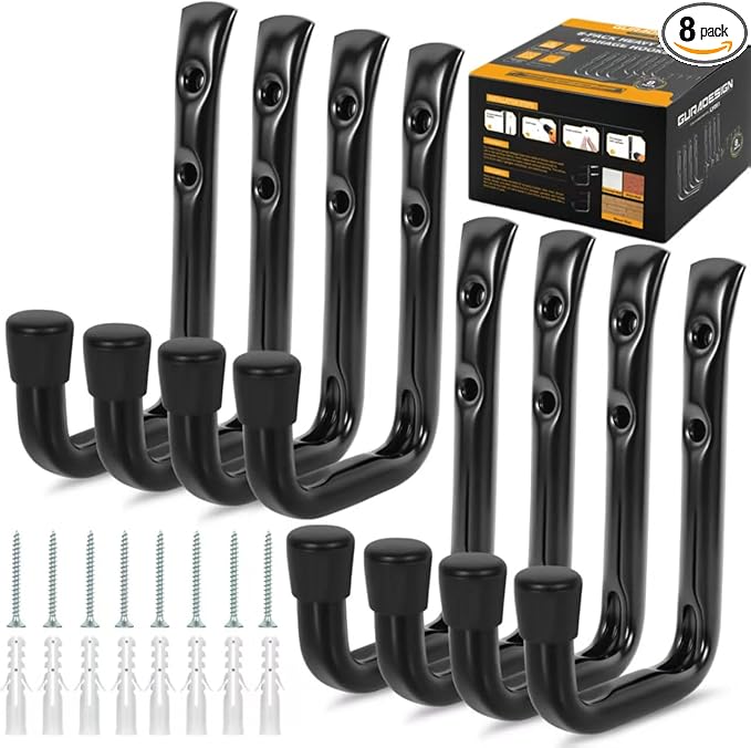 8-Pack Heavy Duty Garage Hook for Hanging 50 lbs, J Utility Hooks for Garage by GURADESIGN