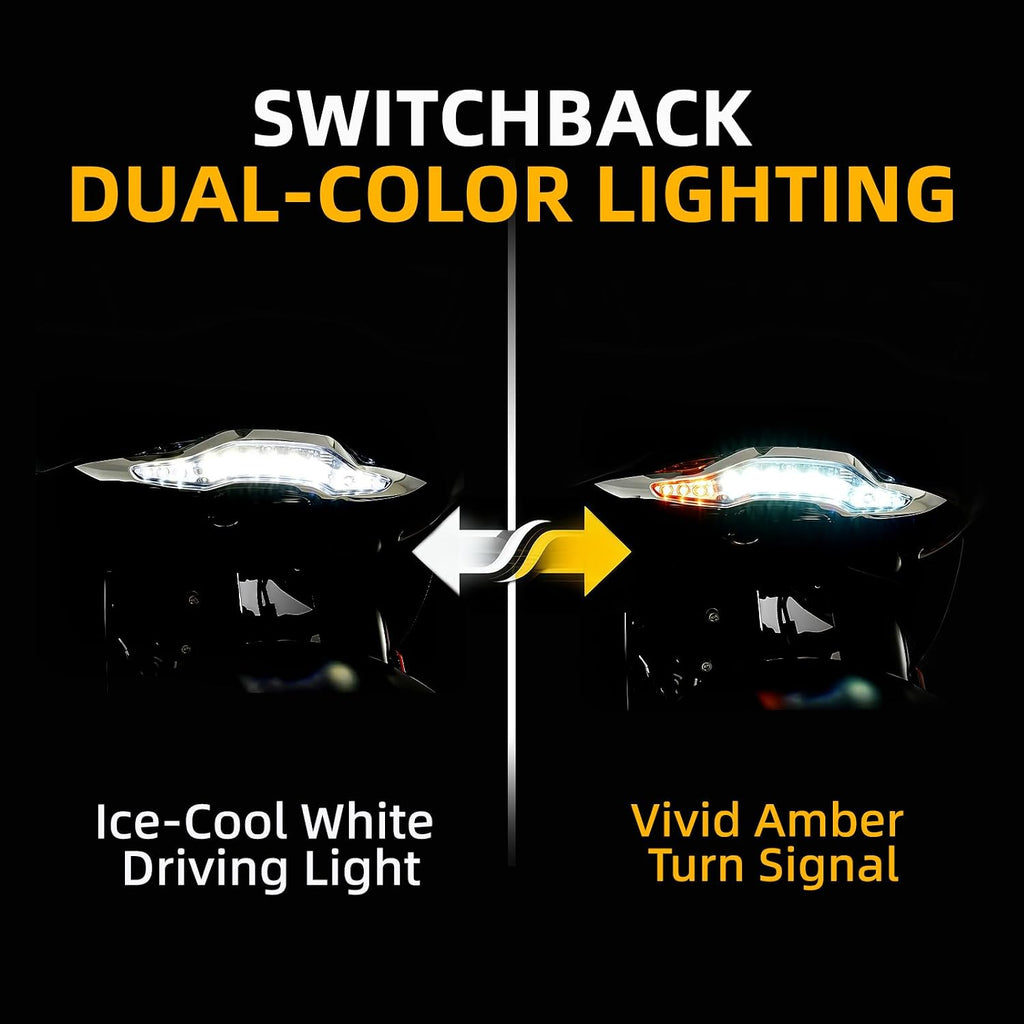 Road Glide Lower Front Fairing LED Running Light Switchback White Amber Turn Signal Accent Lamp for Harley Road Glide FLTRX CVO ST Limited 2024-2026 Clear Lens Plastic(Black)