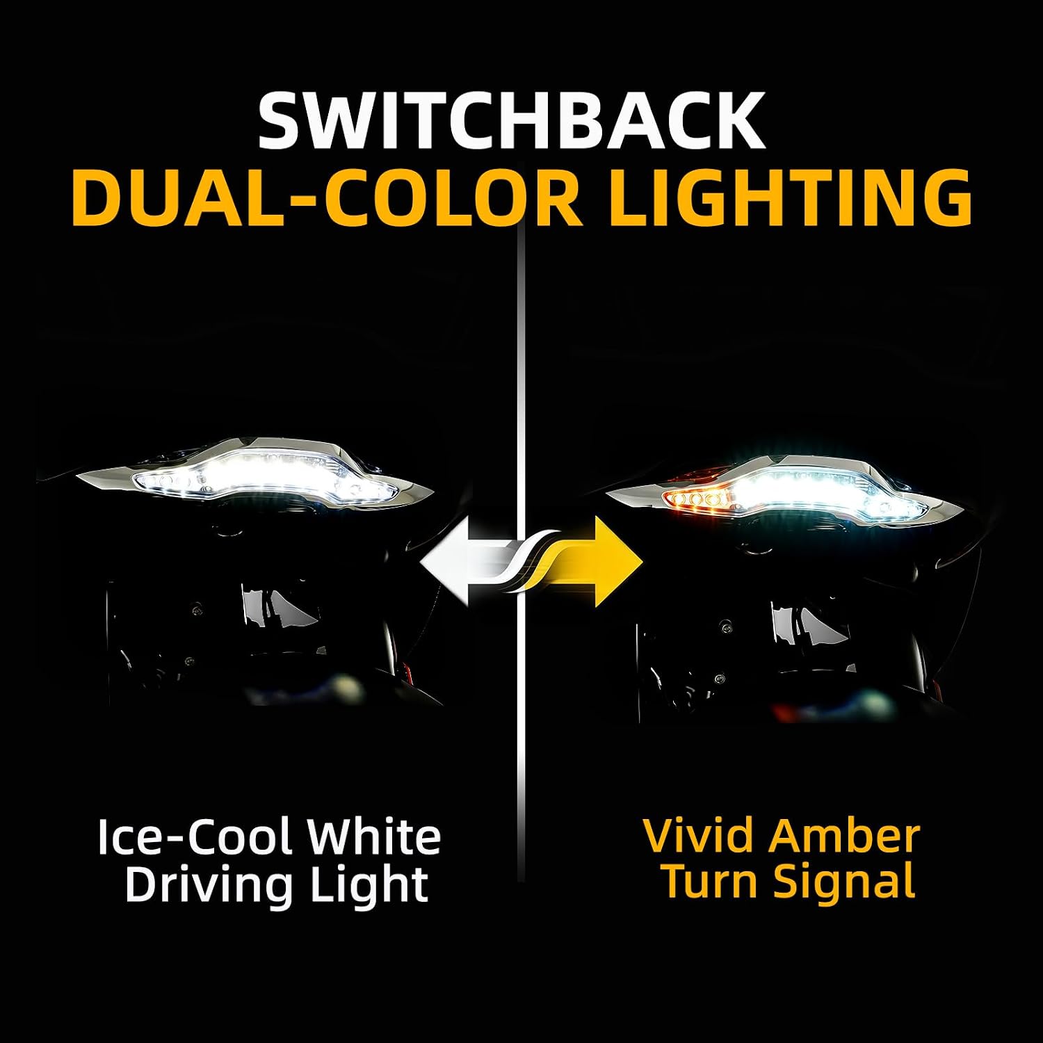 Road Glide Lower Front Fairing LED Running Light Switchback White Amber Turn Signal Accent Lamp for Harley Road Glide FLTRX CVO ST Limited 2024-2026 Clear Lens Plastic(Black)