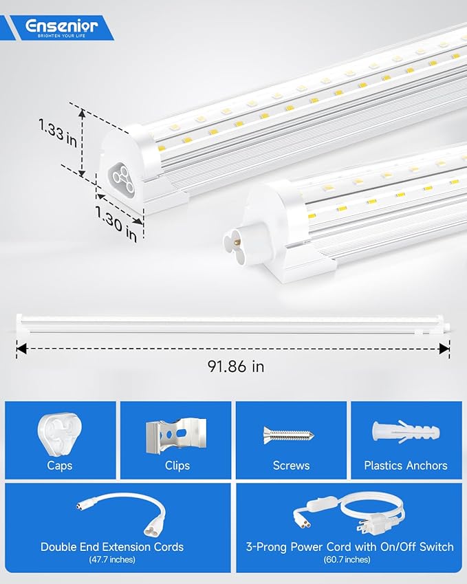 Ensenior 4 Pack 8 FT Led Shop Lights, 6000K Clear White, 10000LM Super Bright - Image 5
