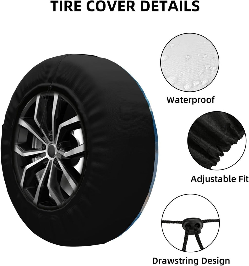 Dolphin Jumping Out Spare Tire Cover Waterproof Sunproof Polyester with Adjustable Rope Buckle Dust Protection for SUV Truck Trailer