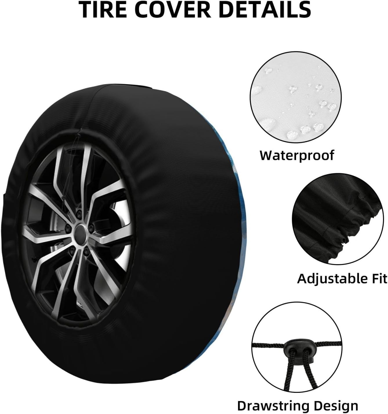 Dolphin Jumping Out Spare Tire Cover Waterproof Sunproof Polyester with Adjustable Rope Buckle Dust Protection for SUV Truck Trailer