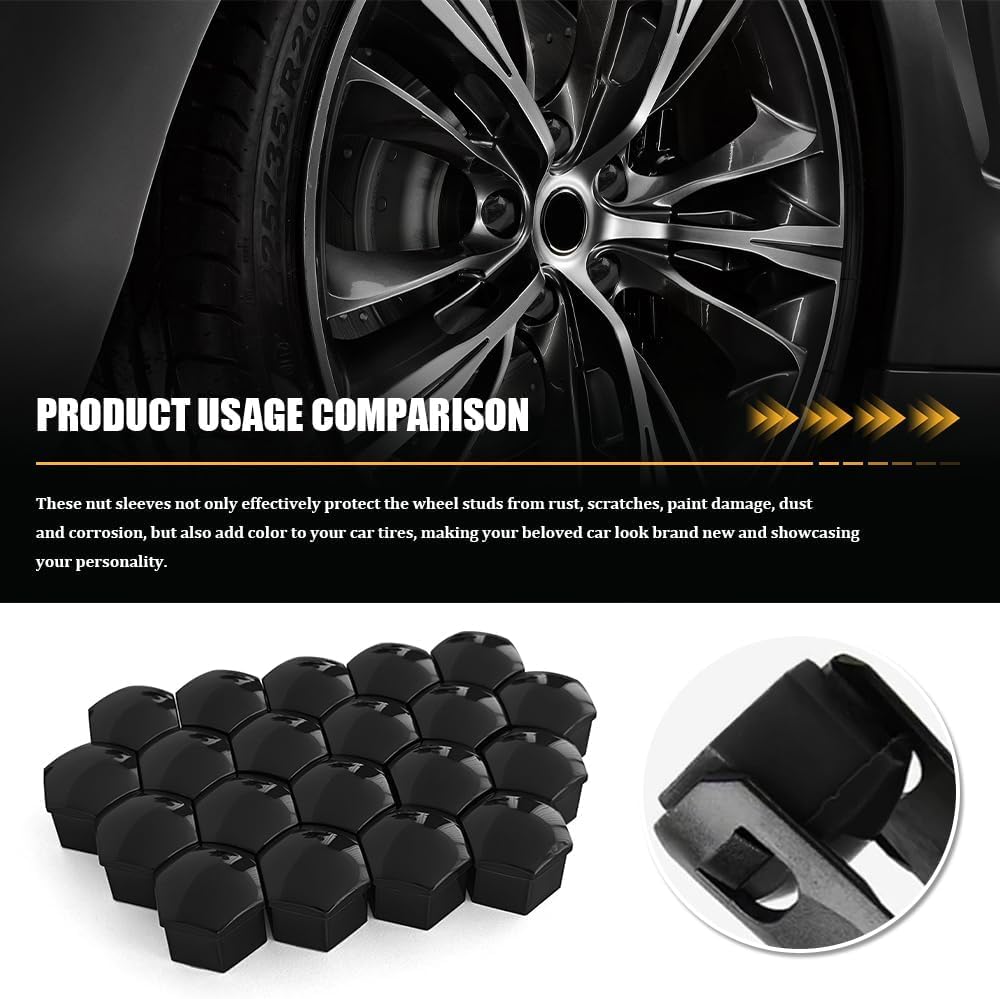 20pcs Black Wheel Lug Nut Covers for 2015-2020 Hyundai Genesis G80, Auto Hub Screw Cap Protector Anti Rust Tire Bolt Rim Exterior Accessories,Black 19mm