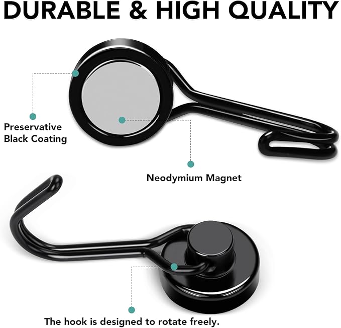 MIKEDE 12 Pack Magnetic Hooks, 40Lbs Heavy Duty Neodymium Magnet Hooks Black - Image 5