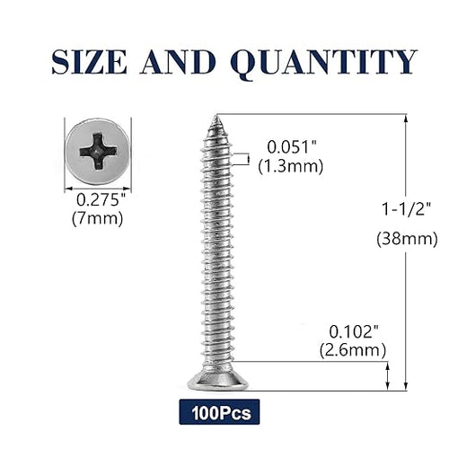 #6 x 1-1/2" Wood Screw 100Pcs 18-8 Stainless Steel Screws Flat Head Phillips - Image 2