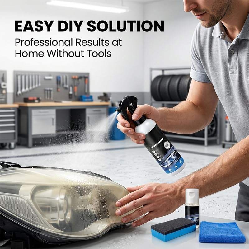 Headlight Restoration Kit, Car Headlight Cleaner and Restorer Kit, No Power Tools Required, Headlight Restoration Spray for Yellowing, Oxidation, Foggy Plastic Lenses (1)