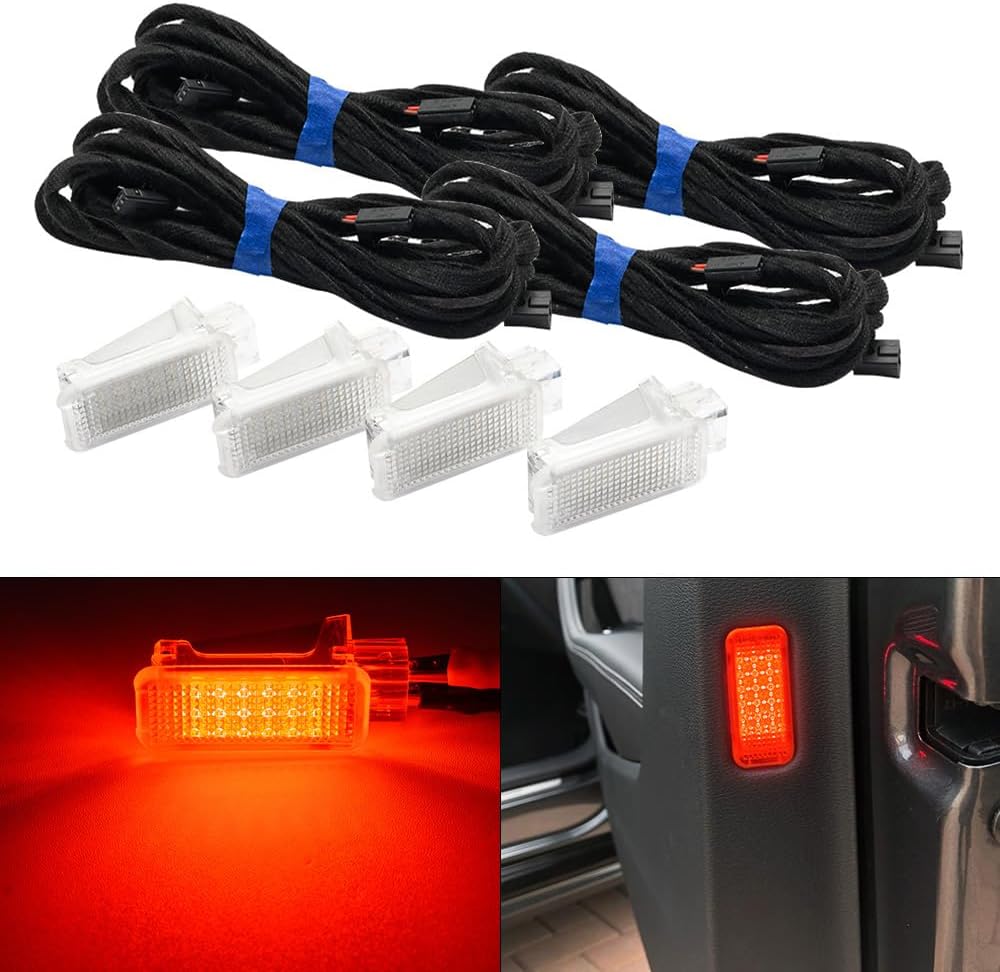 nsautolighting 4Pcs Red LED Interior Courtesy Door Light for Au'di A3 S3 A4 S4 A5 S5 A6 S6 RS6 A8 S8 Q3 Q4 Q5 Q7 Q8 LED Side Door Panel Warning Puddle Footwell Lamp Assembly