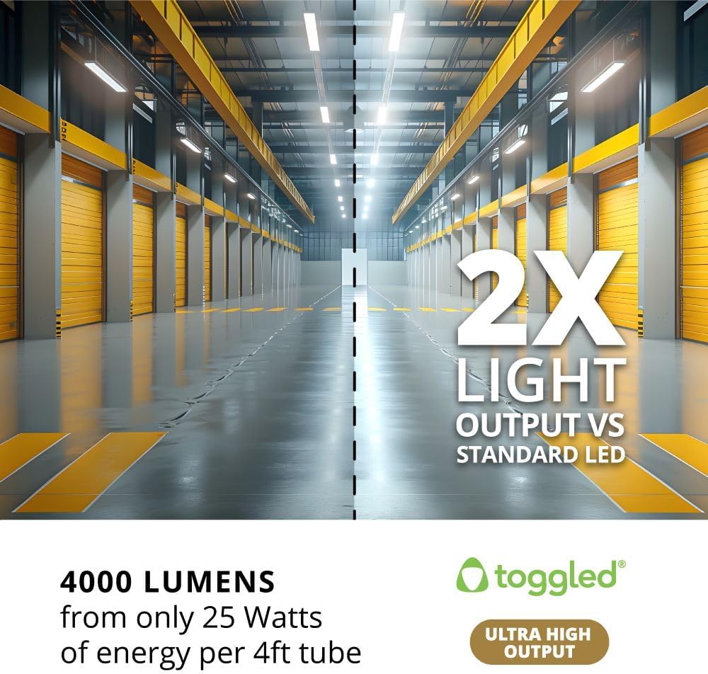 TOGGLED Ultra High Output, 4ft. (12-Pack) Direct-Wire LED Tubes (120-277VAC), 6500K (Daylight Deluxe)