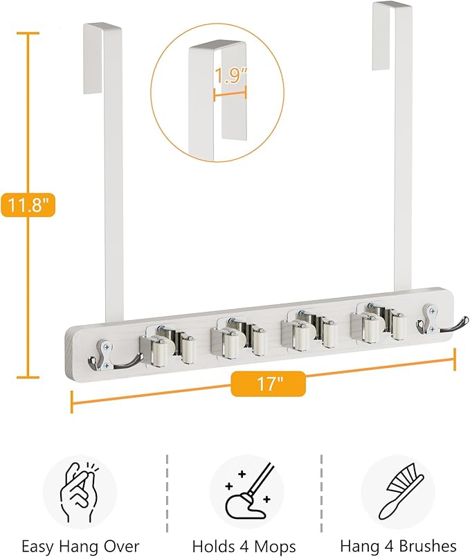 Lorbro Broom Holder Door Mount, Over the Door Broom and Mop Holder - Image 7