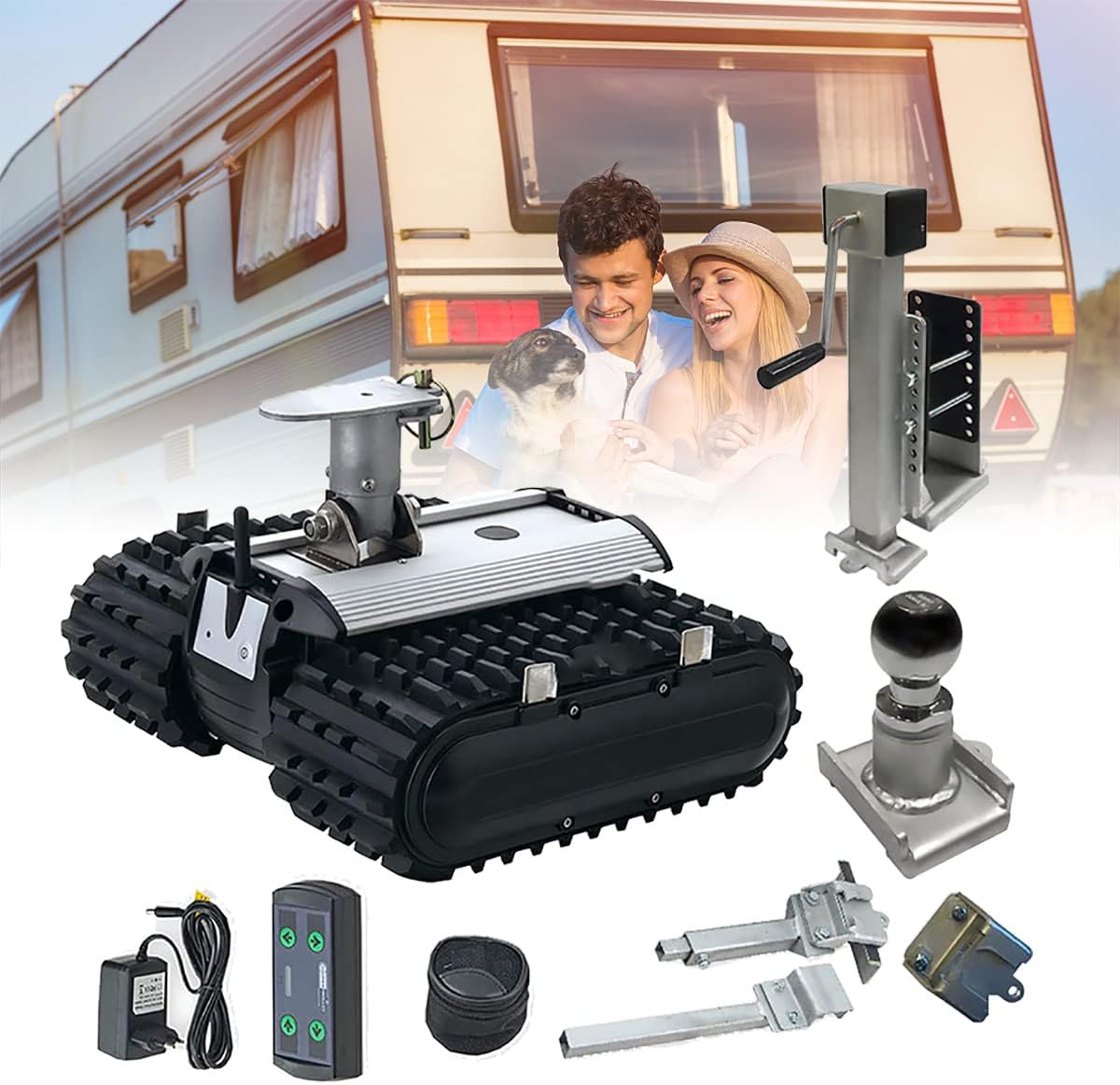 Trailer Mover, 450kg Load Capacity Electric Trailer Dolly, Motorised Camper Trolley Kit, Camper RV Caravan Boat Trailer Jack for All Terrain (B)