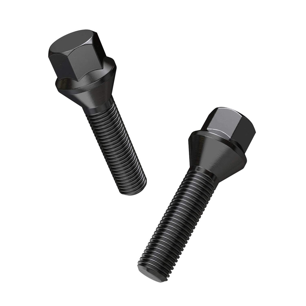 10pcs Extended Lug Bolts - 12x1.5, 42mm Shank (Not OEM Length), Cone Seat - Compatible with BMW 128i 135i 318i 320i 325i 328i 335i M3 525i 528i 530i 535i M5 Z3 Z4 E36 E46 E60 E90 E92 E93 - Black
