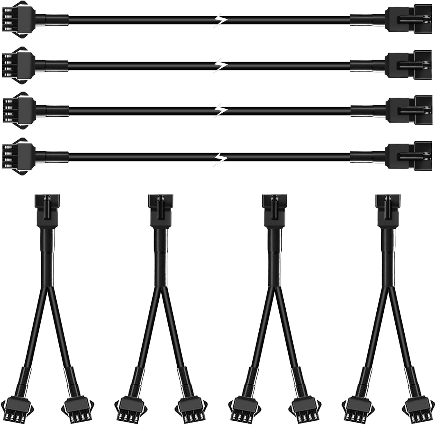 Hovano 4PCS 40 inch 4Pin Extension Cords and 4PCS 2-Way Splitters for LED Motorcycle ATV Trikes Golf Car Light Multi-Color Neon Strip Trucks Rock Lights