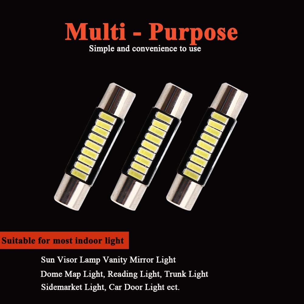 YM E-Bright LED Mirror Fuse Sun Visor 6641 White 4014 9-SMD 12V Festoon Dome Light LED Bulbs(pack of 10) (31MM)
