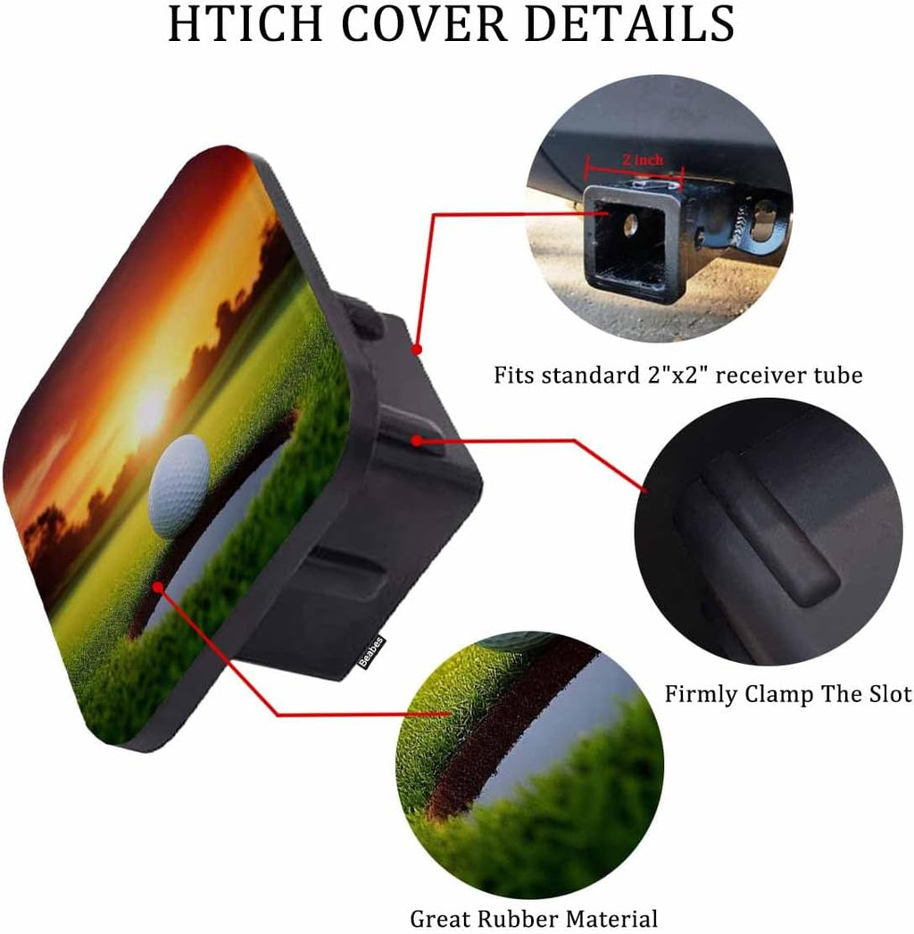 Golf Tube Hitch Cover 2 Inch Sport Golf Ball Grass Hole Sunlight Rubber Receiver Tube Hitch Plug for Cars, Square Hitch Plug Covers for Trucks