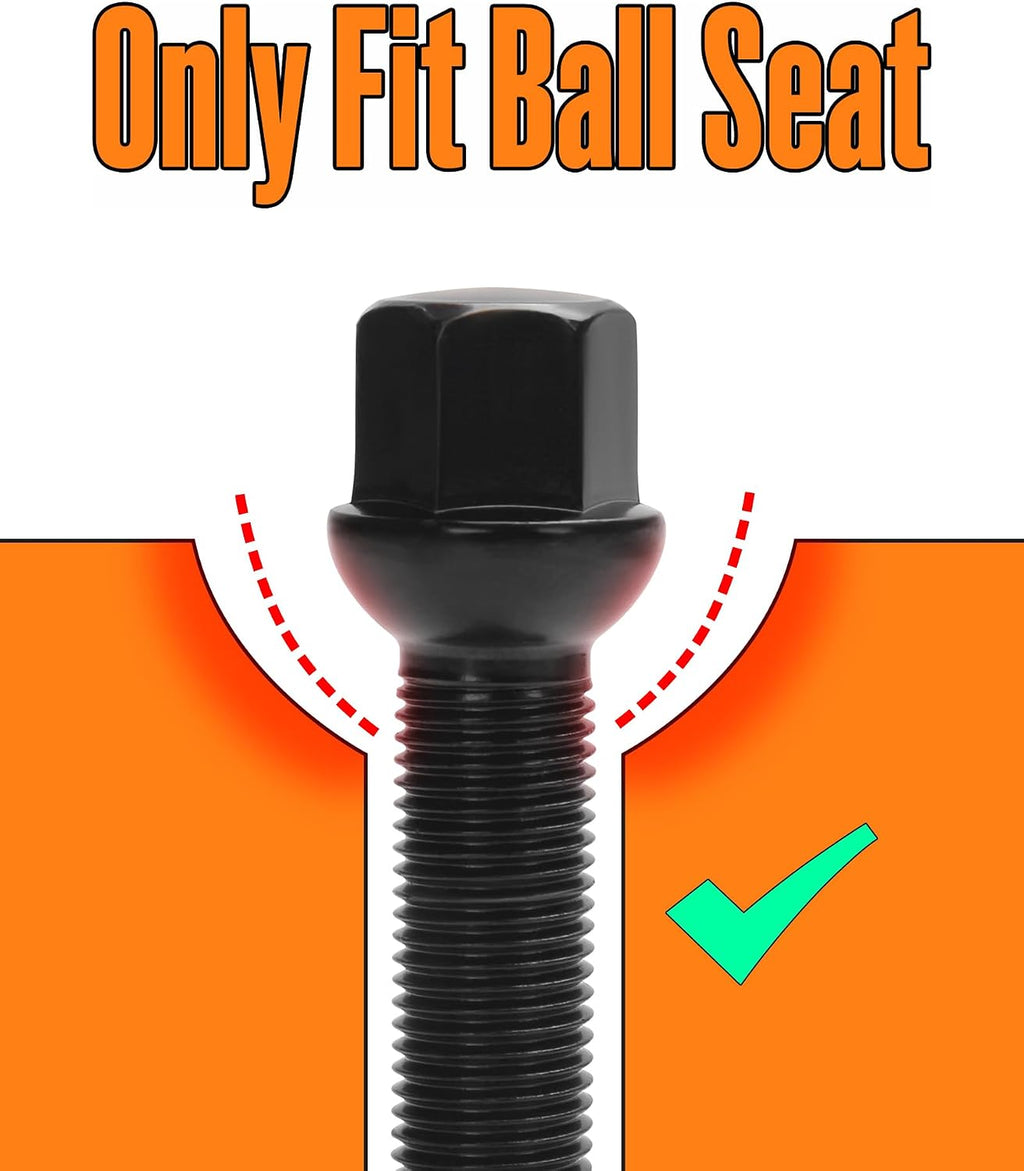 20PCS 14x1.5 Extended Lug Bolts with 45mm Shank Length Ball Seat, Aftermarket Black Wheel Lug Bolts for Spacers, Compatible A3 A4 A6 A8 S4 S6 S8 TT Jetta Allroad Volkswagen Quattro Golf Tiguan Passat