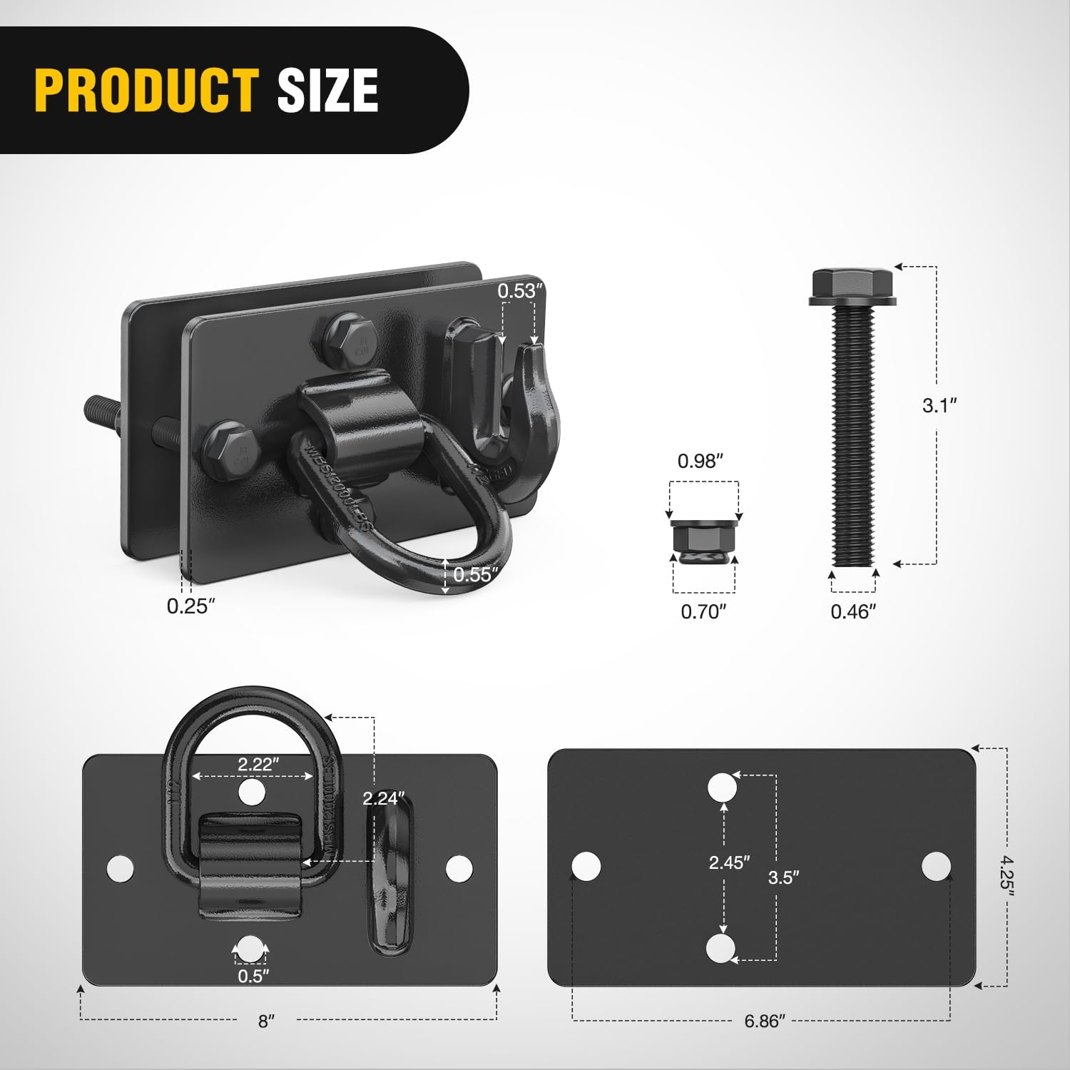 Nilight 2PCS Tractor Bucket Hooks with Tie Down Ring, Bolt-On Grab Hook with Back Plates Compatible with Trailer RV UTV Truck, Grade 70 Grade Forged Steel Max 15000 lbs, Black (Pack of 2)