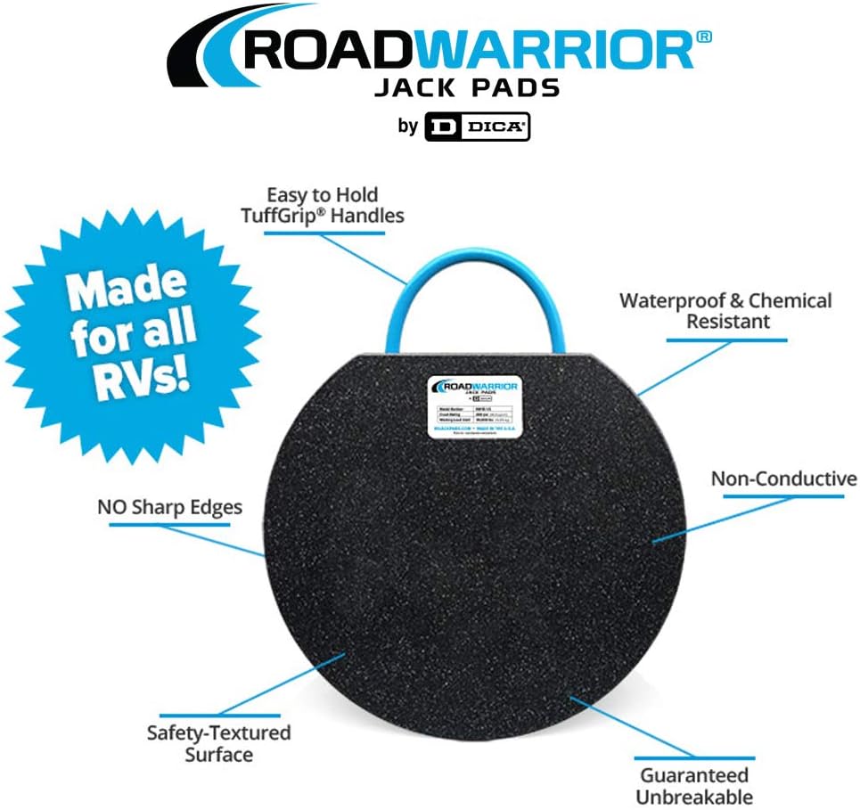 RoadWarrior Heavy-Duty RV Jack Pad – Polymer Stabilizer Block, 25,000 lb Load Rating, TuffGrip Handle, Stackable & Waterproof, Made in USA, 12"X1" (1 Pad)