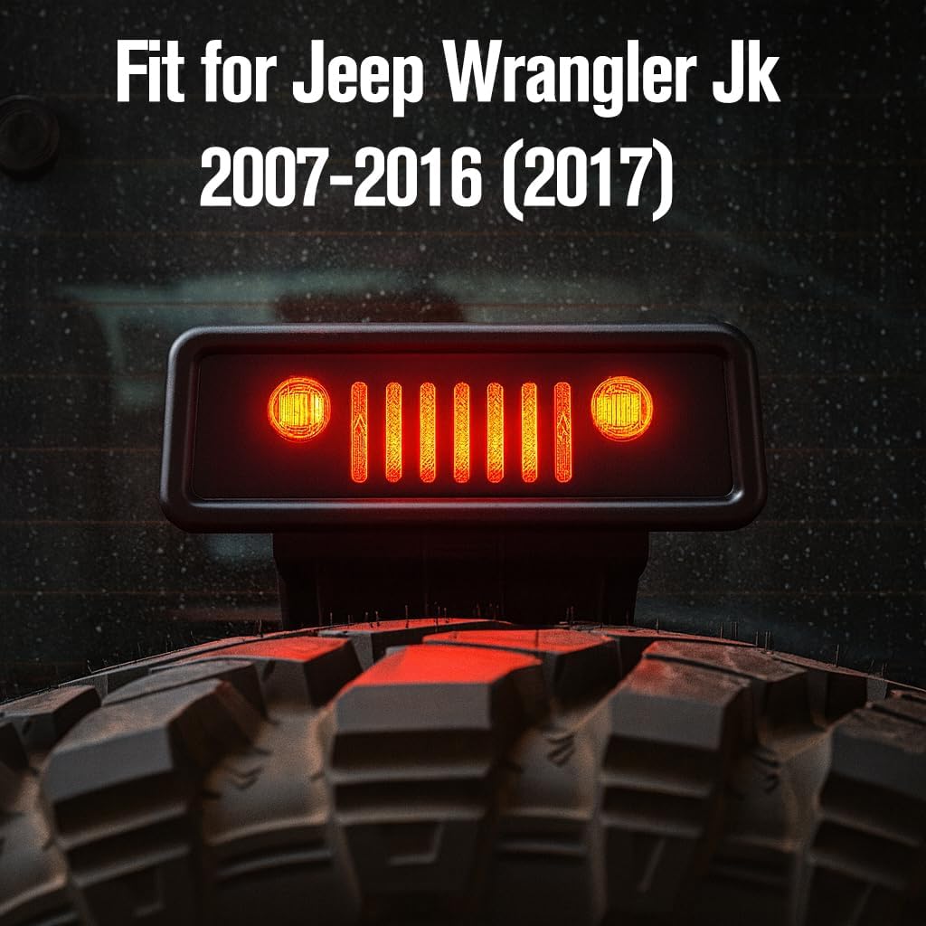 Jeep Rear Third Brake Light Cover Fit for 2007-2017 Wrangler JK JKU, High Centre Third Guard Decoration for Jeep JK Accessories, Dark Smoke Protector Trim High-Mount Grille, Automobile Tail Lamp Black
