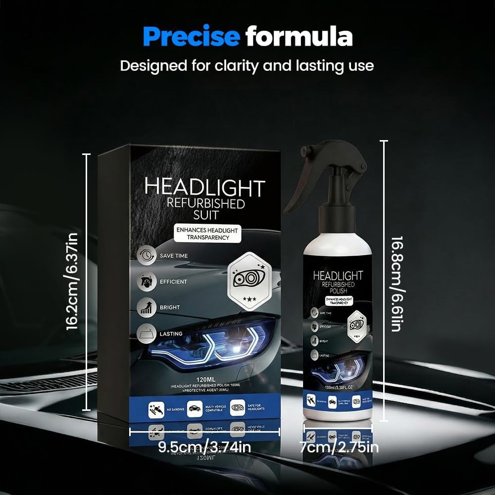 Car Headlight Restoration Kit - 2026 Upgraded Automotive Headlight Cleaner and Restorer Kit for Foggy Yellowing Oxidation, Refurbishing Fluid Restores Clarity & Brightness for All Vehicle Types (1PCS)