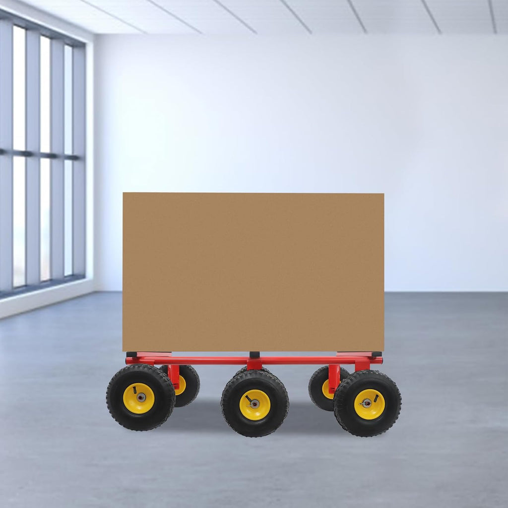 6-Wheel All-Terrain Mover, Heavy Duty All Terrain Dolly with Pneumatic Tires and End Cap, 1200LBS Load Capacity, Carbon Steel Furniture Moving Dolly for Logistics, Decoration 40"X21.93"