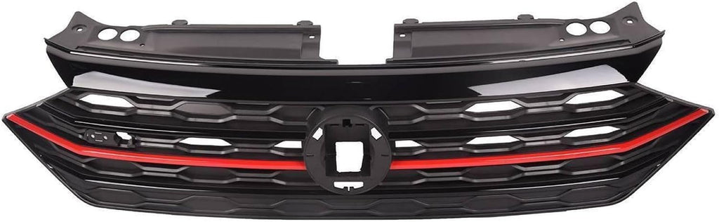 Front Bumper Cover Upper Red & Black Grille Replacement Shroud Black Front Air Intake Fit 2019 2020 2022 For Volkswagen VW Jetta MK7