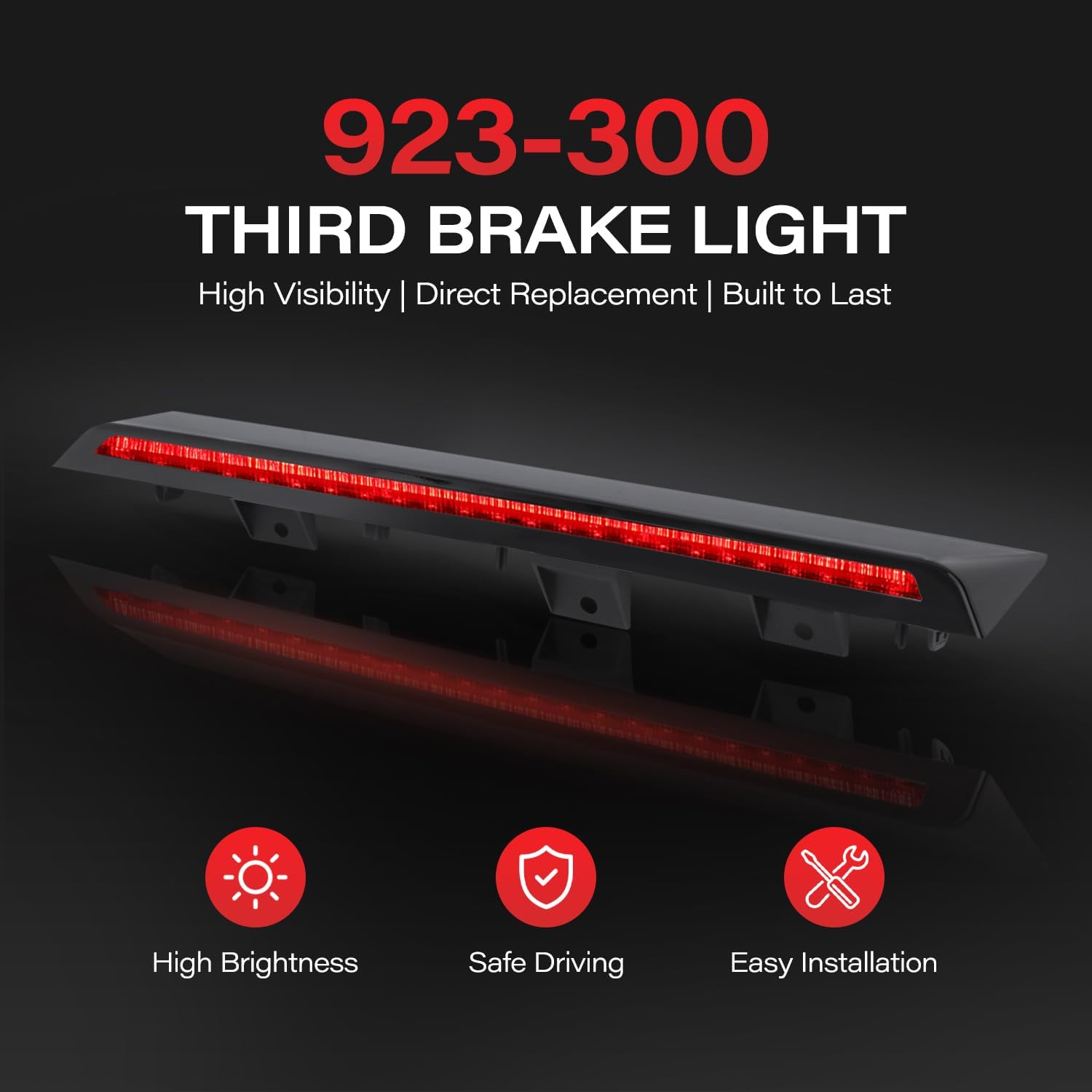 923-300 Third Brake Light Compatible with 2018-2023 Ford Expedition Explorer and Lincoln Navigator, LED 3rd Brake Light, Center High Mount Stop Light Replace# JL1Z-13A613-C