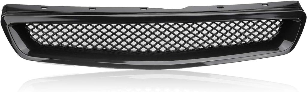 Front Bumper Grille Fit 1999-2000 for Civic Coupe/Sedan JDM Type R ABS Black Mesh Front Upper Grill Guard Replacement Part