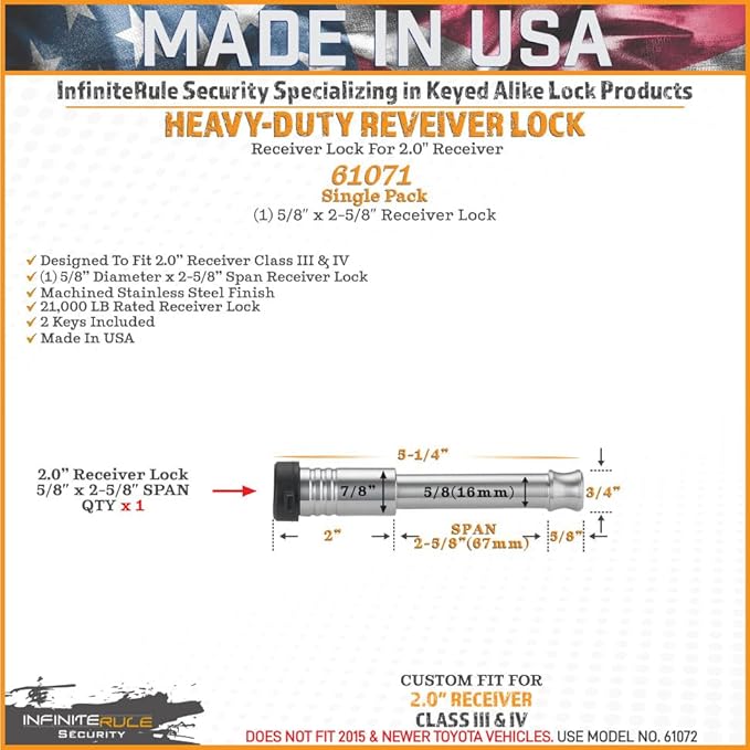 61071 | Receiver Lock for 2" Receiver - Image 3
