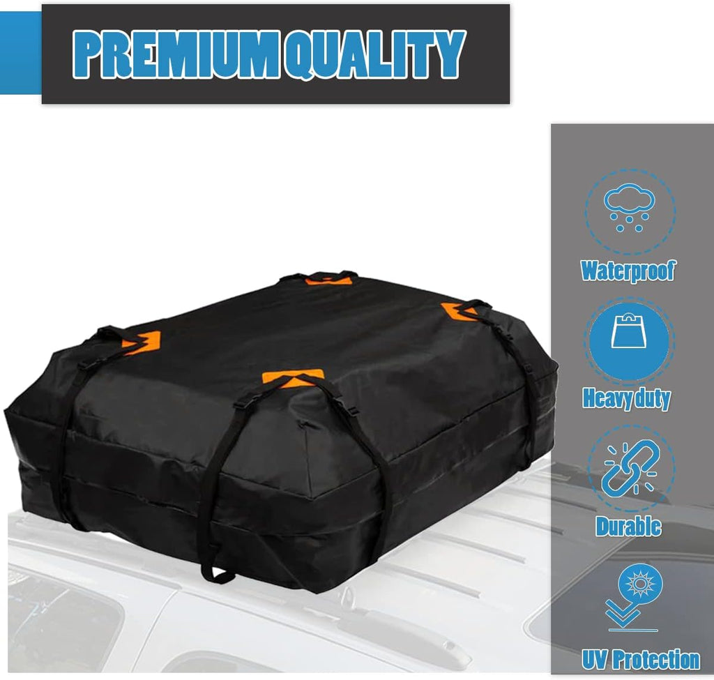 VaygWay 15 Cubic Feet Car Rooftop Cargo Carrier Bag – Black Waterproof Heavy Duty Car Roof Cargo Bag –Perfect for Vehicle with/Without Rack– Universal Car SUV Roof Top Traveling Camping Luggage Bag