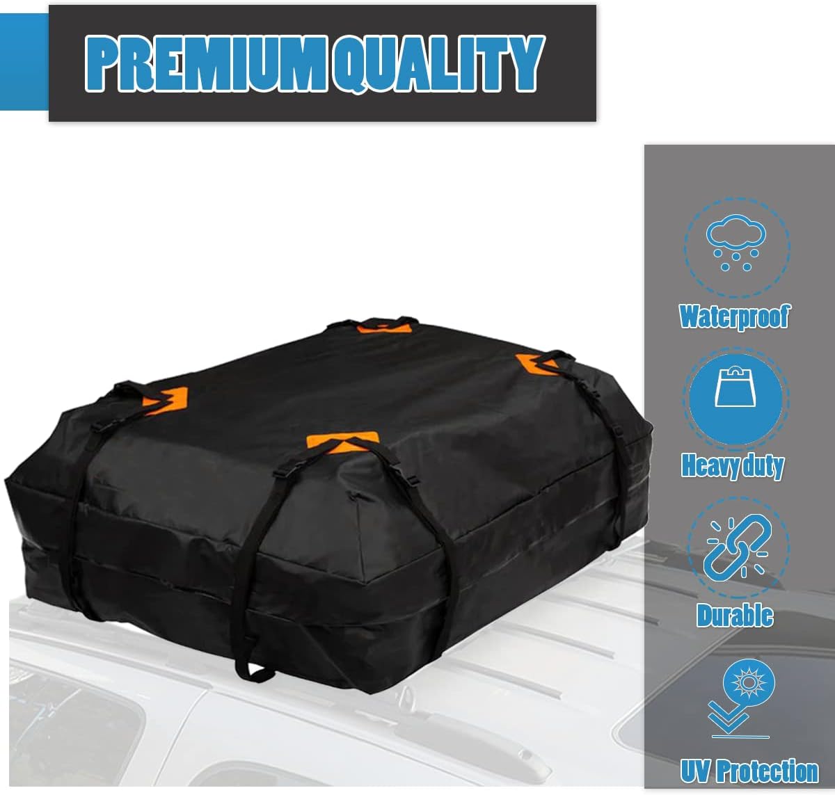 VaygWay 15 Cubic Feet Car Rooftop Cargo Carrier Bag – Black Waterproof Heavy Duty Car Roof Cargo Bag –Perfect for Vehicle with/Without Rack– Universal Car SUV Roof Top Traveling Camping Luggage Bag