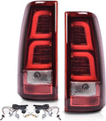 G-PLUS Tail Lights Assembly w/Wiring Harness Fit For Chevy Silverado 2003 2004 2005 2006 Rear Tail Lamps, Driver & Passenger Side, Red Lens Chrome Housing GM2800174 GM2801174 Luces Traseras