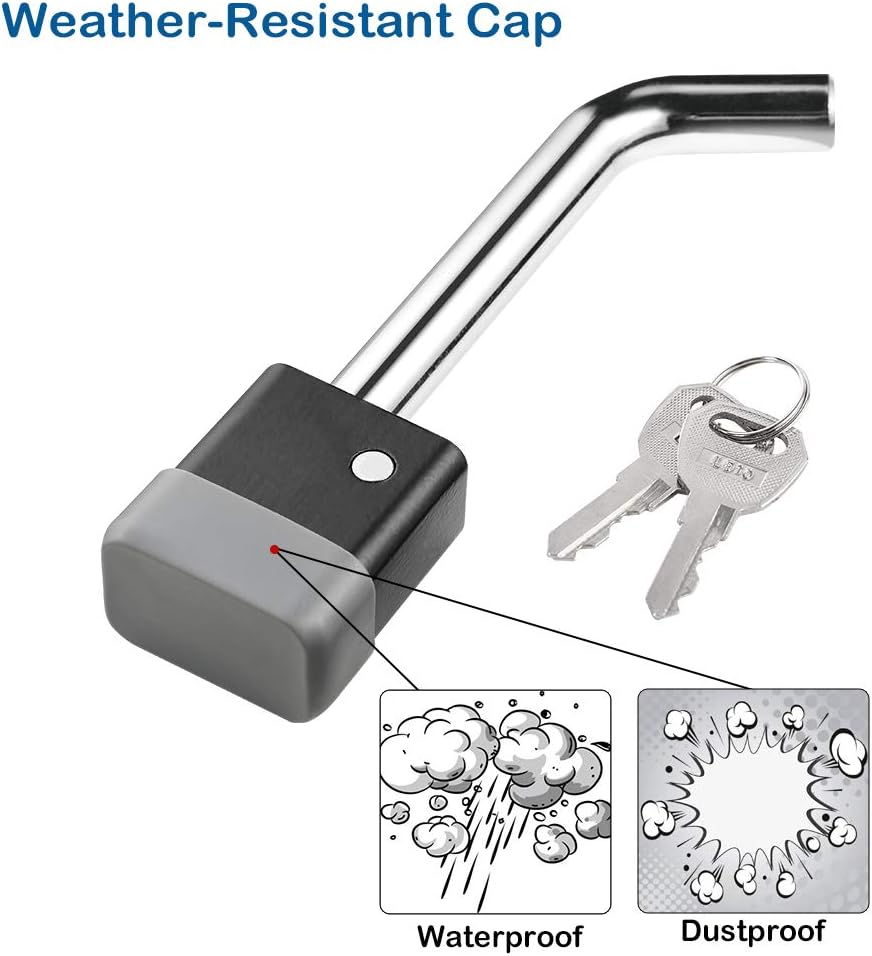 CZC AUTO Trailer Hitch Receiver Lock, Padlock Style and Swivel Head，Dia 5/8 Inch Bent Pin for Class III IV 2 2-1/2 Inch Receiver, Fits Bike Rack Tray Ball Mount for Towing Trailer Truck Car Boat RV