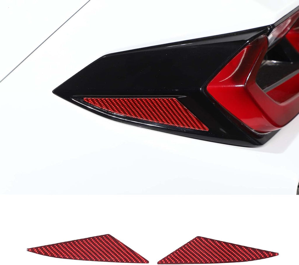 Soft 3D Real Carbon Fibe Car Rear Tail Light Side Triangle Trim Kit Compatible with Corvette C8 Stingray Z06 Z51 2020 2021 2022 2023 Rear Tail Light Side Triangle Sticker Decor Accessories (Red)