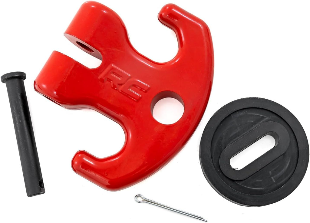 Rough Country Multi-Function Winch Cleat with Rubber Isolator - 12,000 LB Forged Aluminum Recovery Hook for ATV/UTV, Works with Synthetic Rope & Steel Cable, Red