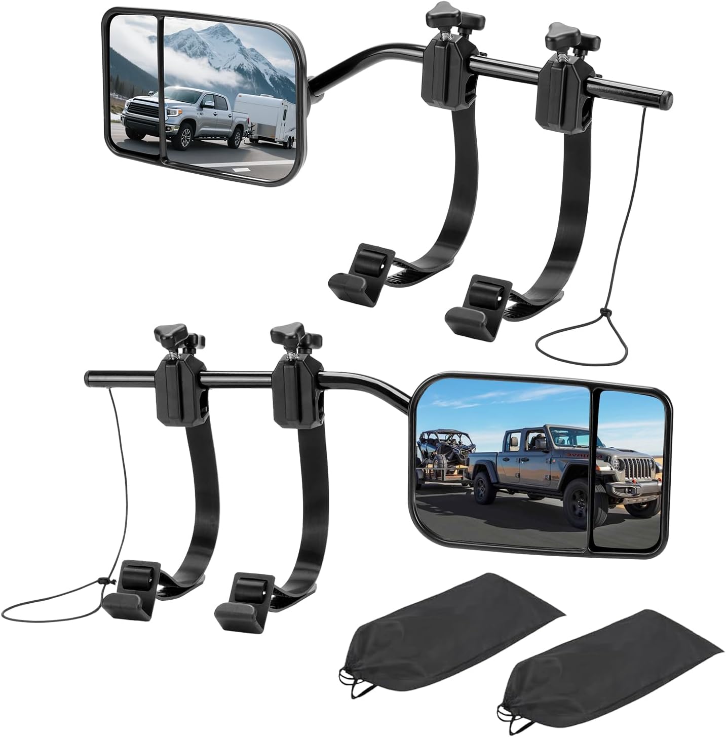 Clip-On Mirror Extenders for Towing, Shatterproof Dual View Convex Tow Mirrors, 360° Adjustable Universal Side Mirror Extensions for Truck, SUV, RV & Trailer, 2-Pack