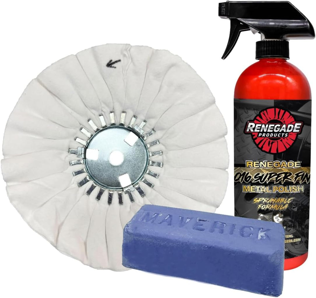 Renegade Products Polishing Final Finish Kit – Q16 Polish, 10" Flannel Buffing Wheel & Blueberry Compound for Final Stage Aluminum & Stainless Steel Shine