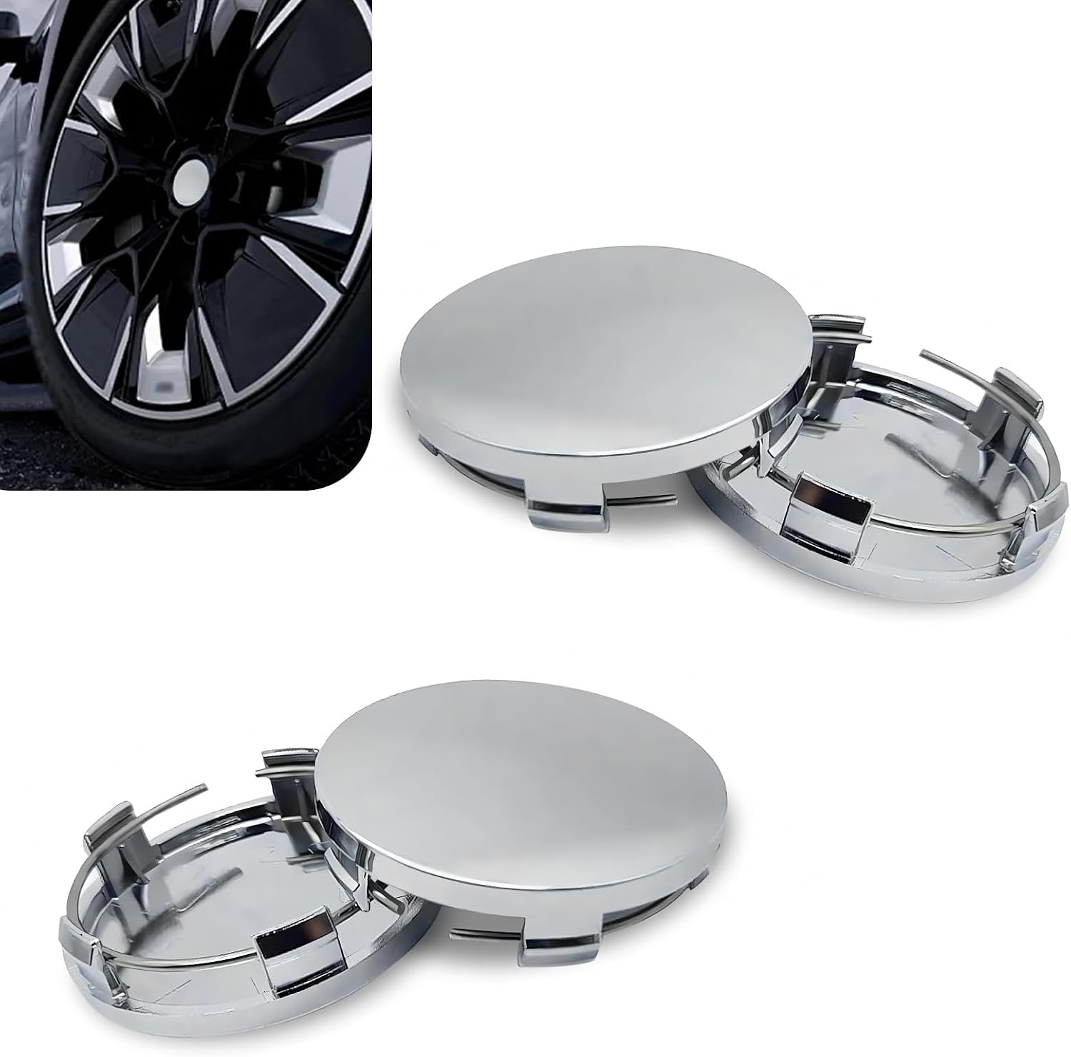 Car Wheel Center Cap, 2.36" OD 2.2" ID Wheel Center Hub Cap Cover, Rust-proof Snap-in Vehicle Rim Hub Caps Replacement Accessories, Universal for Most Car, Pack of 4 (Silver)